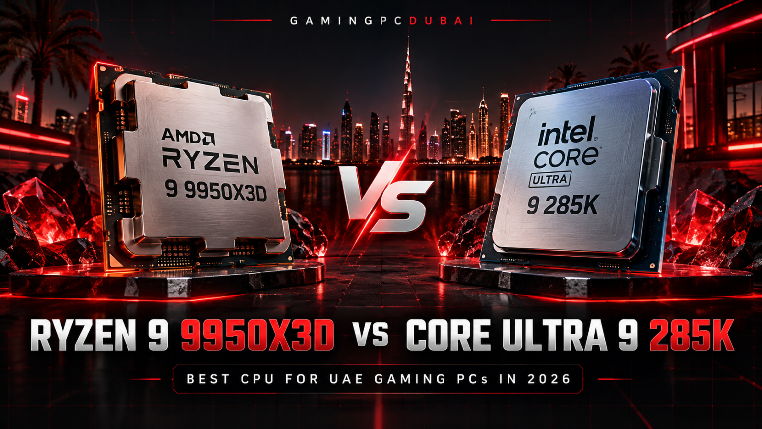 Ryzen 9 9950X3D vs Intel Core Ultra 9 285K UAE gaming CPU comparison 2026